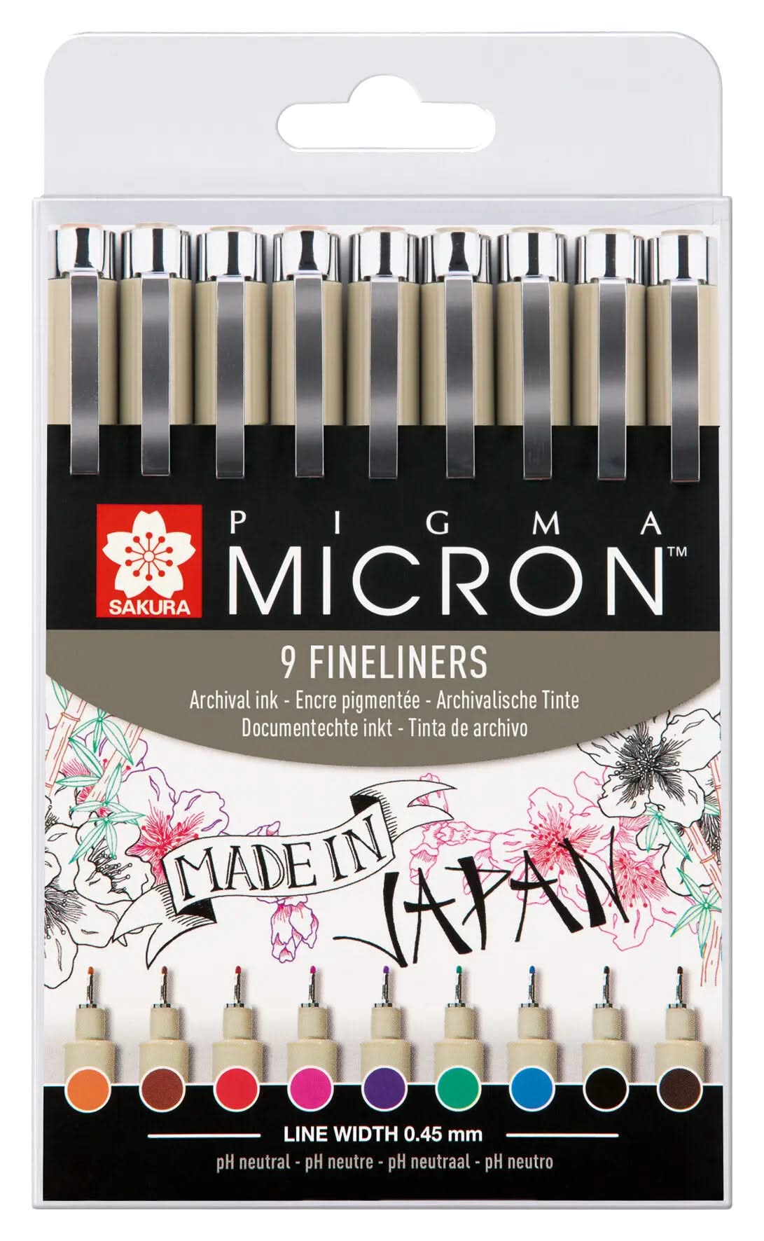 Sakura Pigma Micron 05, Etui mit 9 Farben - Kidis Art