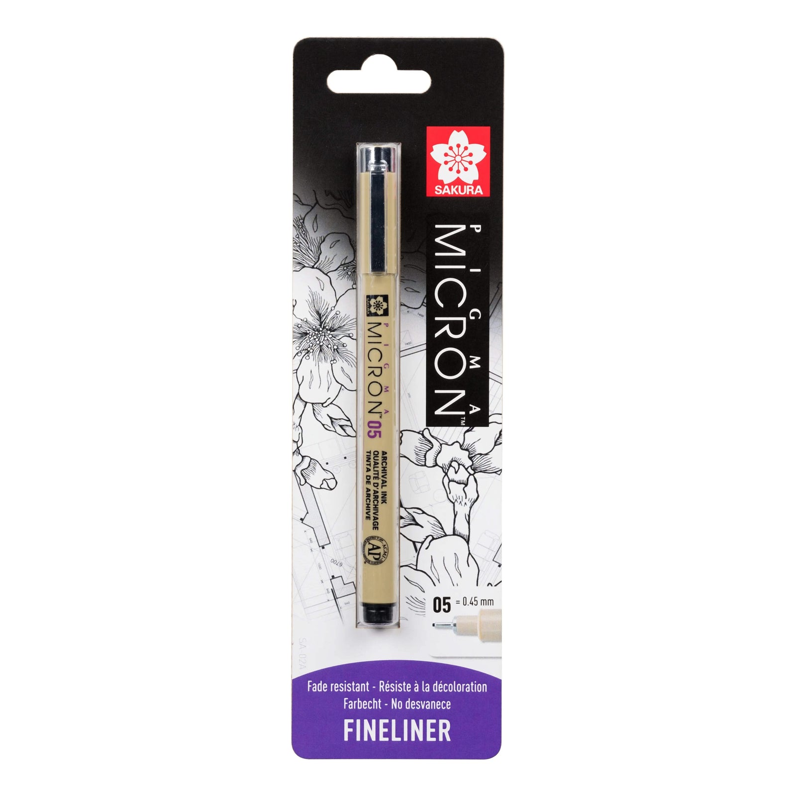 Sakura Pigma Micron 05, Schwarz, 0,45-mm, Blisterpackung, 1 Stück - Kidis Art