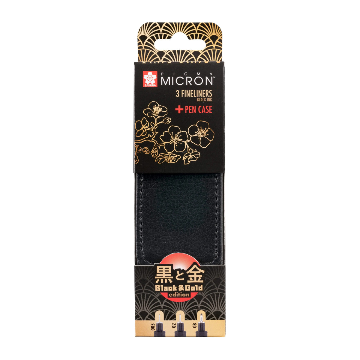 Sakura Pigma Micron Black & Gold Edition Fineliner Set + Stiftetui | 3 Größen, schwarz - Kidis Art