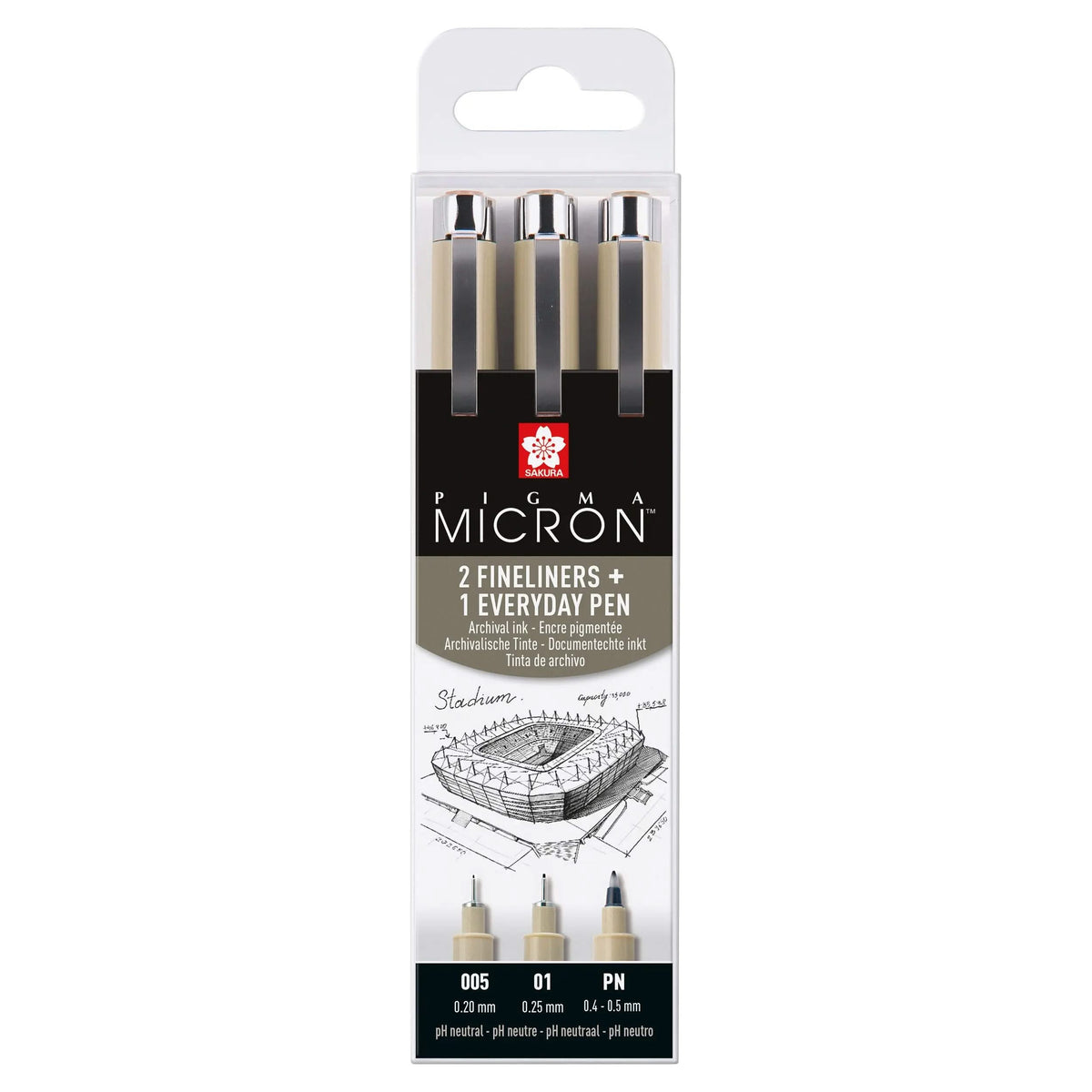 Sakura Pigma Micron Etui 3 Finelinern Schwarz 005-01-PN Architektur - Kidis Art