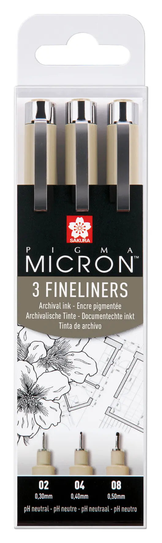 Sakura Pigma Micron Etui 3 Finelinern Schwarz 02-04-08