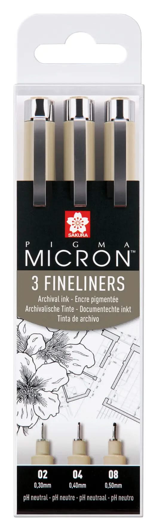 Sakura Pigma Micron Etui 3 Finelinern Schwarz 02-04-08 - Kidis Art