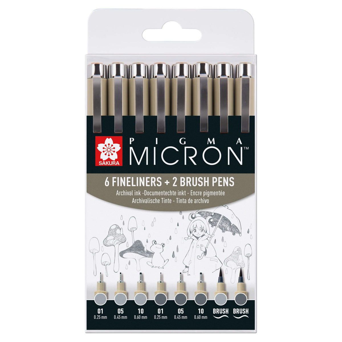Sakura Pigma Micron Fineliner-Set | 8 Stifte, Kaltgrau Hell & Kaltgrau - Kidis Art