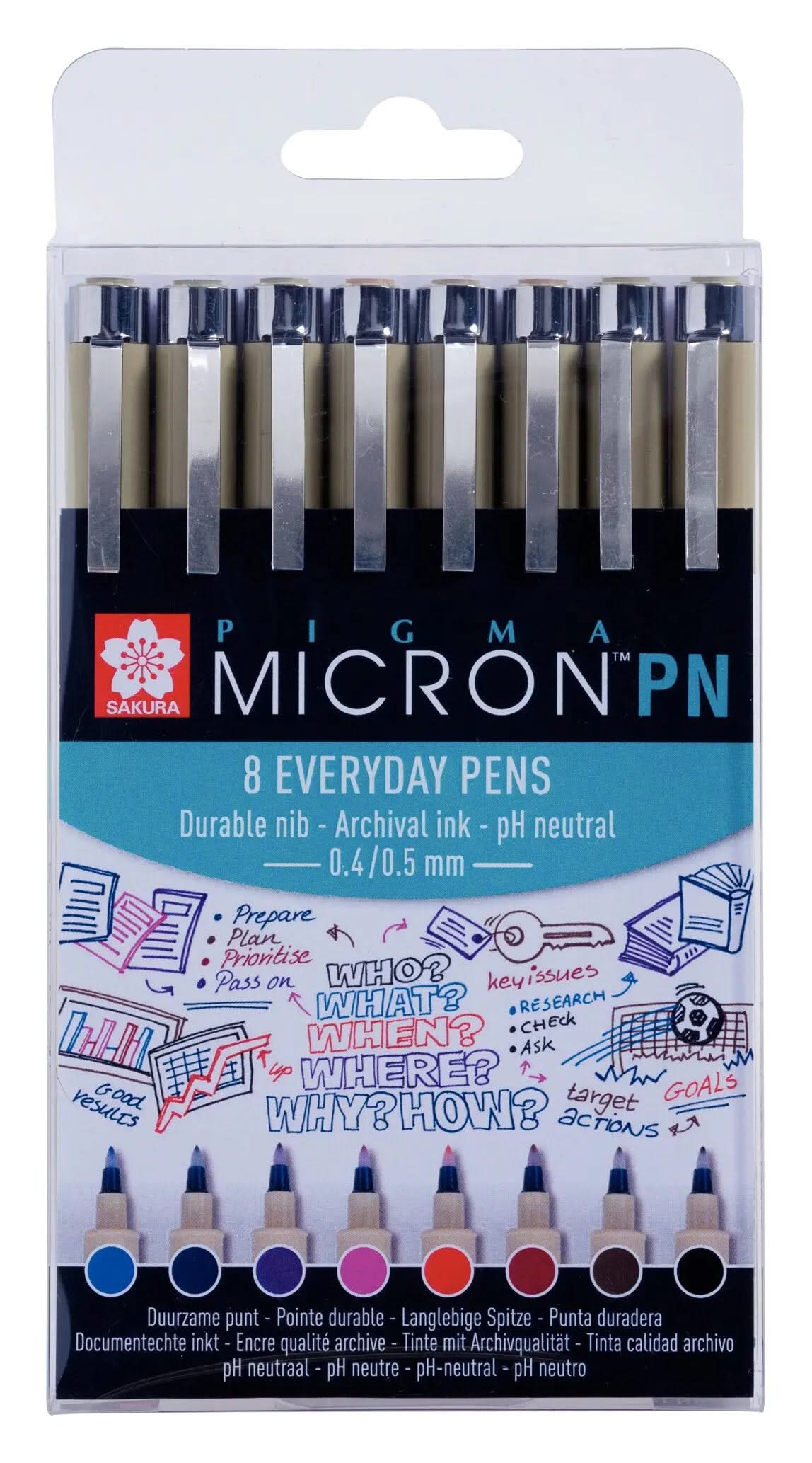 Sakura Pigma Micron PN-Set, 8 sortierte Farben - Kidis Art