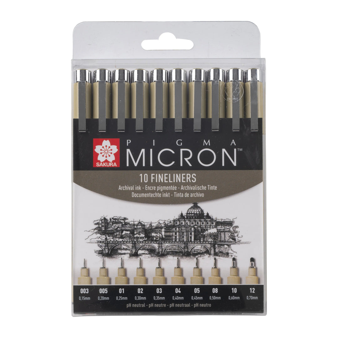 Sakura Pigma Micron, Etui mit 10 Finelinern, Schwarz