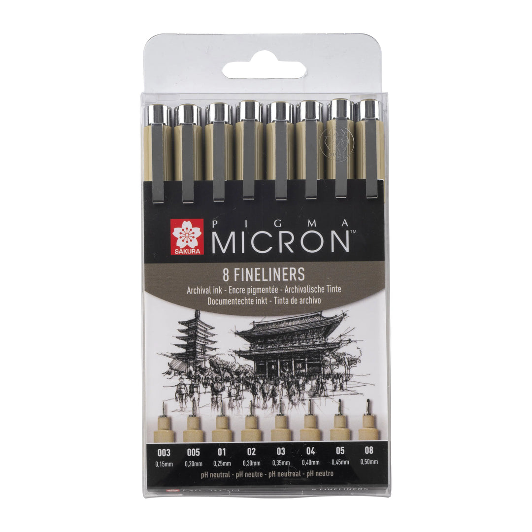 Sakura Pigma Micron, Etui mit 8 Finelinern, Schwarz