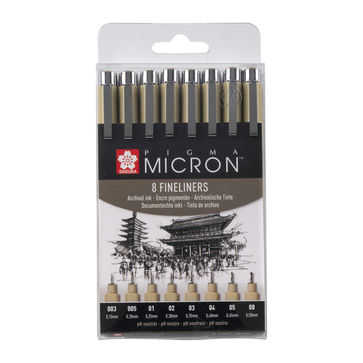 Sakura Pigma Micron, Etui mit 8 Finelinern, Schwarz - Kidis Art