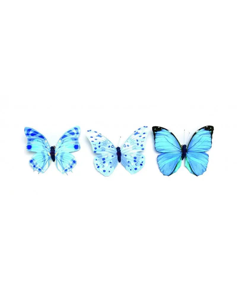 Schmetterling 3-fach sortiert 8cm blau Folie, mit Clip - Kidis Art