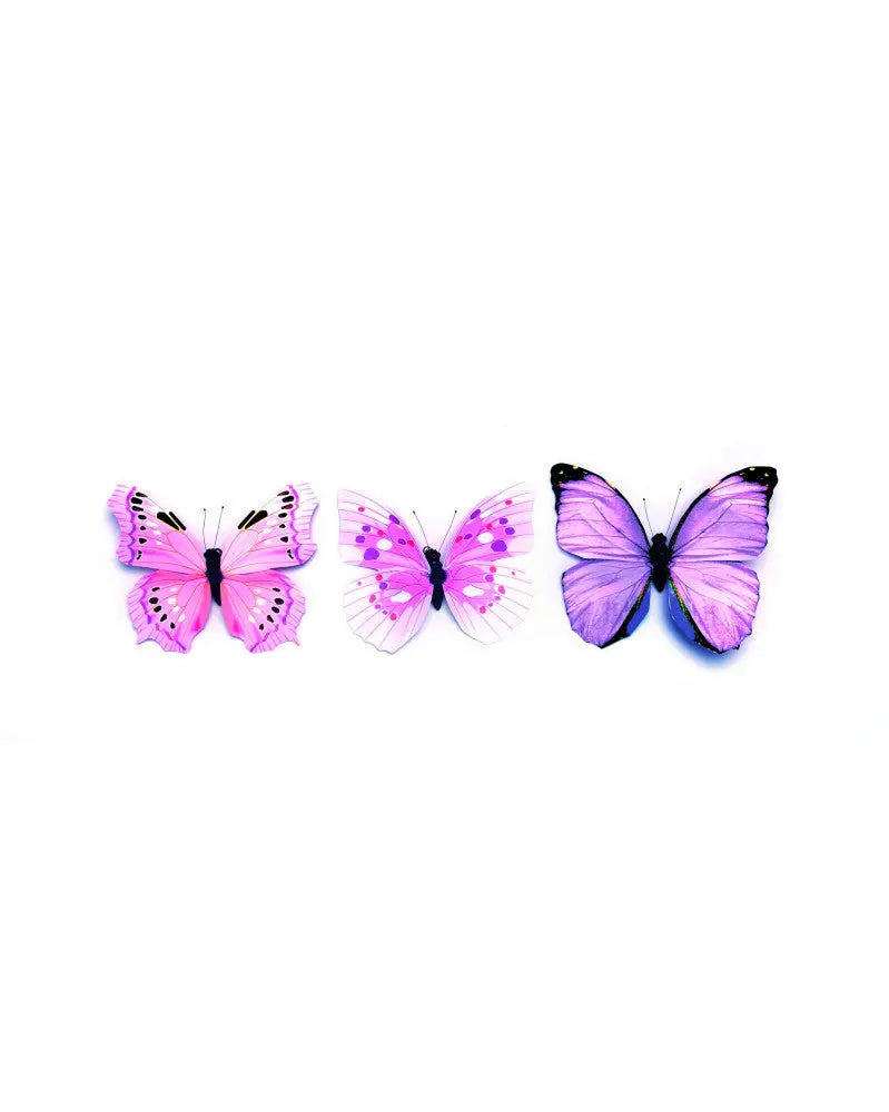 Schmetterling 3-fach sortiert 8cm rosa Folie, mit Clip