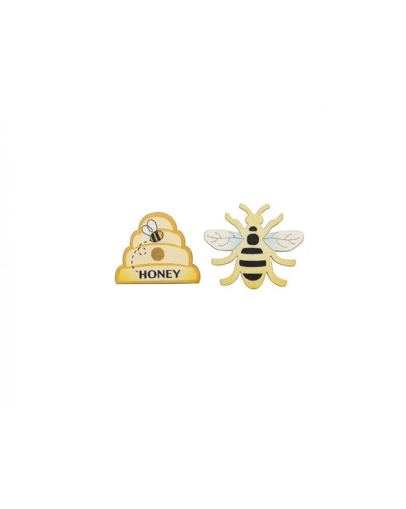 Streuteile Bienen+Korb, 8Stk Holz, sortiert, 3,8x3,2x0,1cm