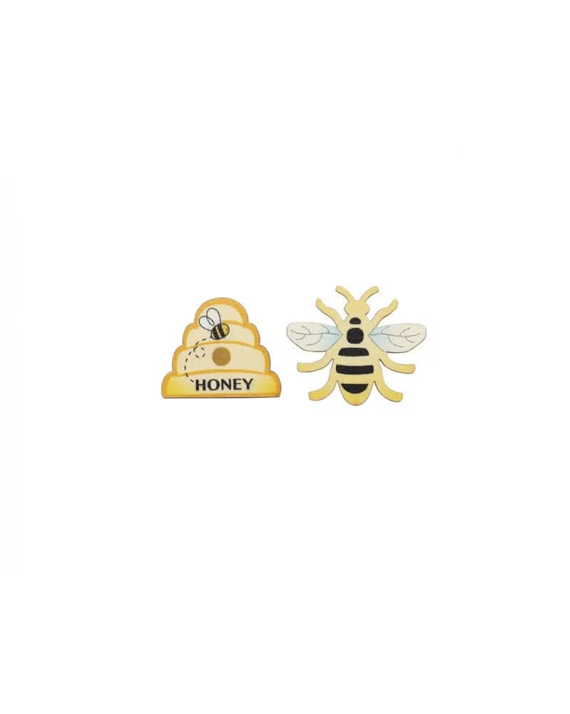 Streuteile Bienen+Korb, 8Stk Holz, sortiert, 3,8x3,2x0,1cm - Kidis Art