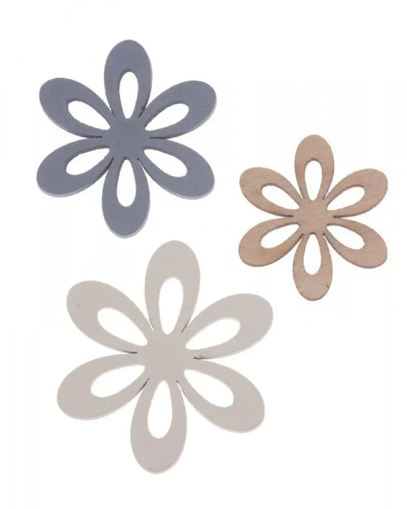 Streuteile Blumen Holz 9St, blau, weiss, natur mix 3-4cm