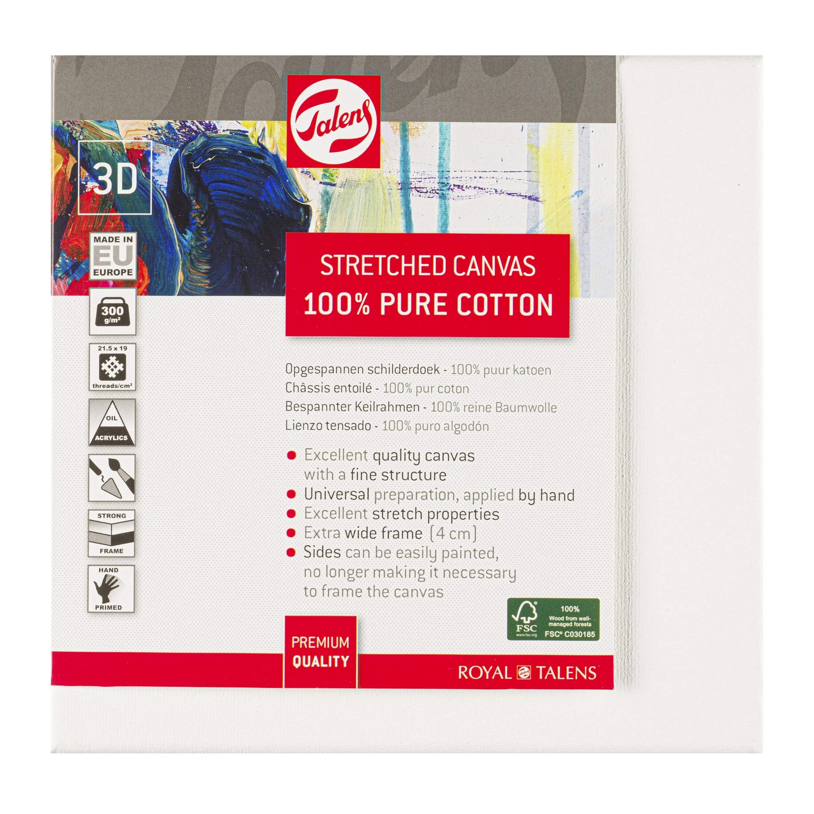 Talens Bespannter Keilrahmen Baumwolle 3D 20 x 20 cm - Kidis Art