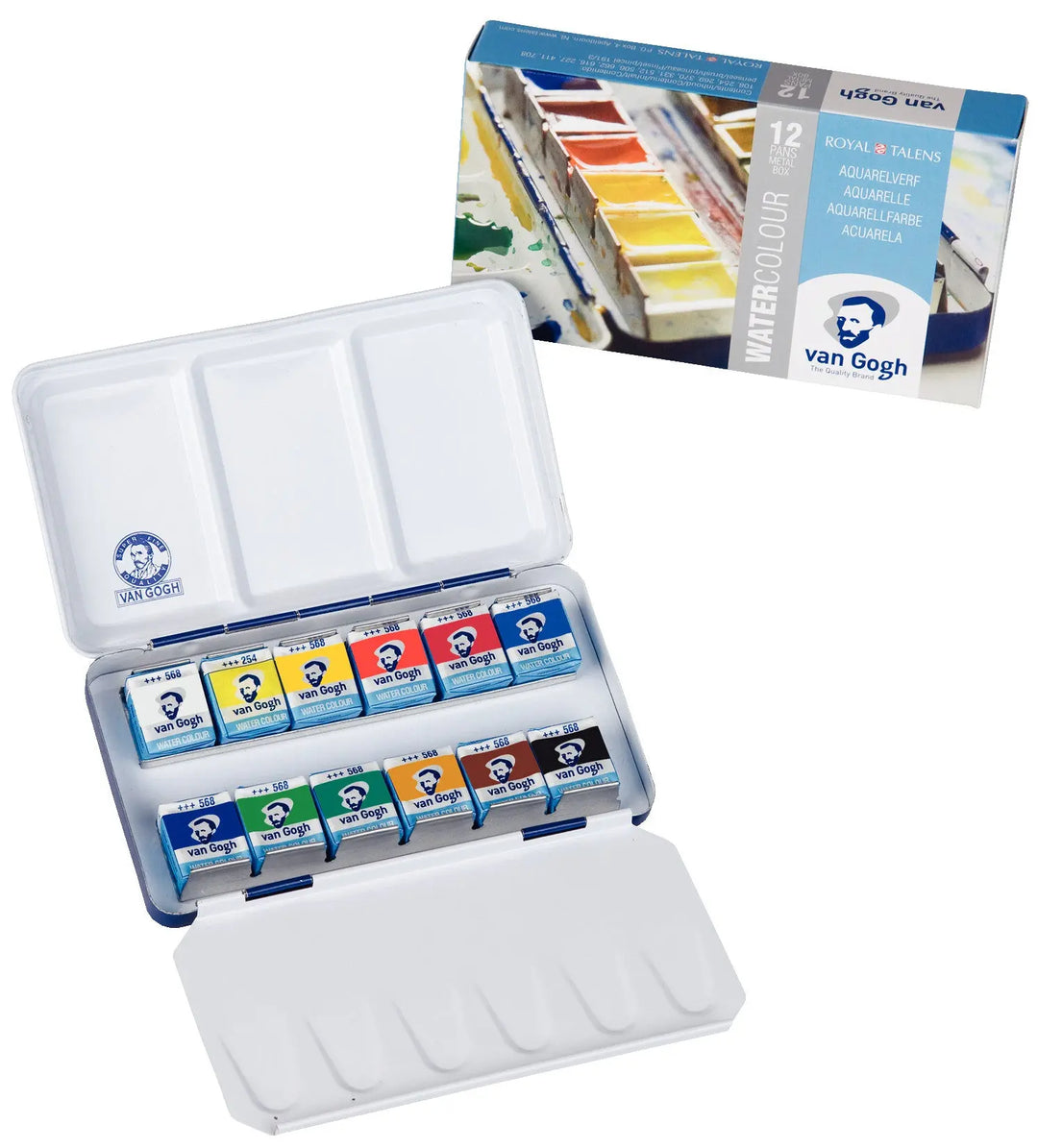 Van Gogh Aquarell-Set im Metallkasten mit 12 Farben in halbe Näpfchen