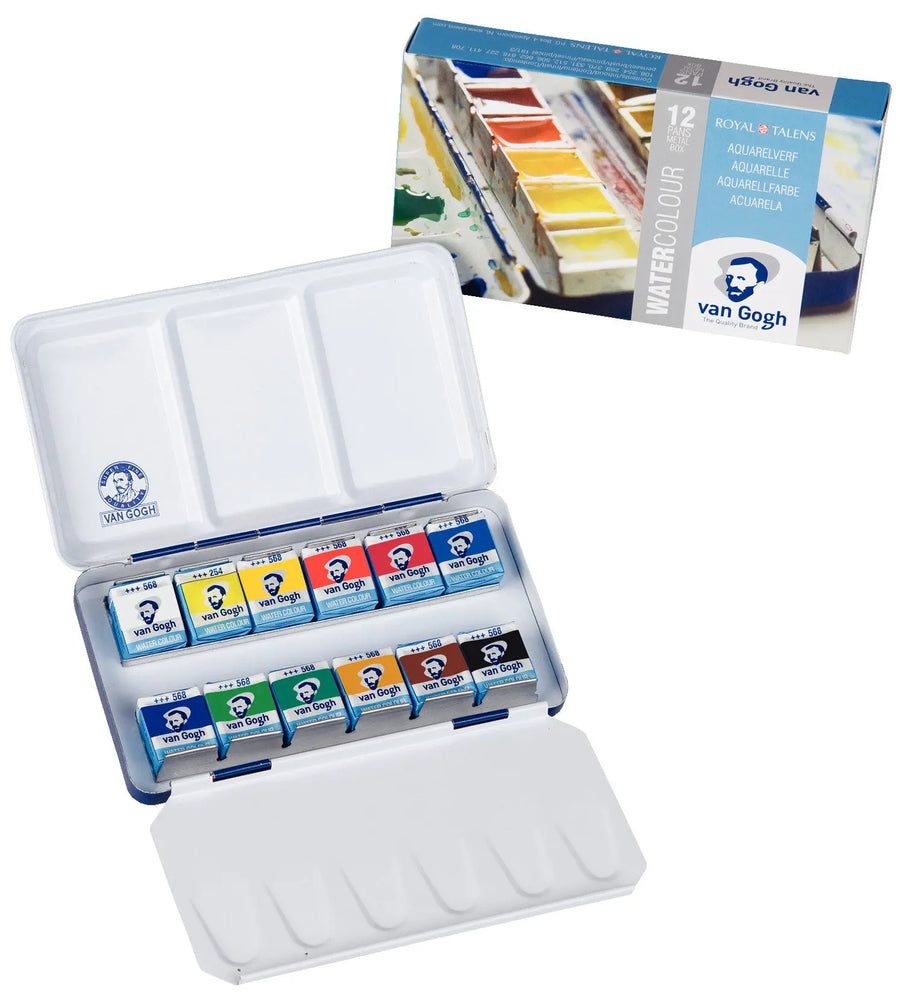 Van Gogh Aquarell-Set im Metallkasten mit 12 Farben in halbe Näpfchen