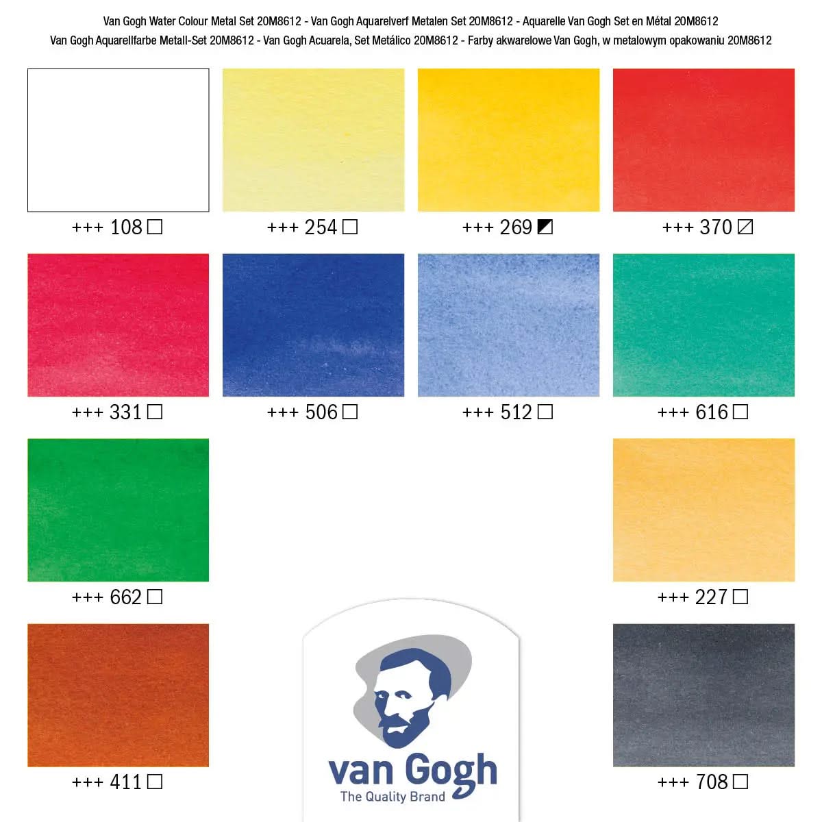 Van Gogh Aquarell-Set im Metallkasten mit 12 Farben in halbe Näpfchen - Kidis Art