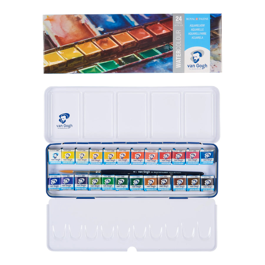 Van Gogh Aquarell-Set im Metallkasten mit 24 Farben in halbe Näpfchen