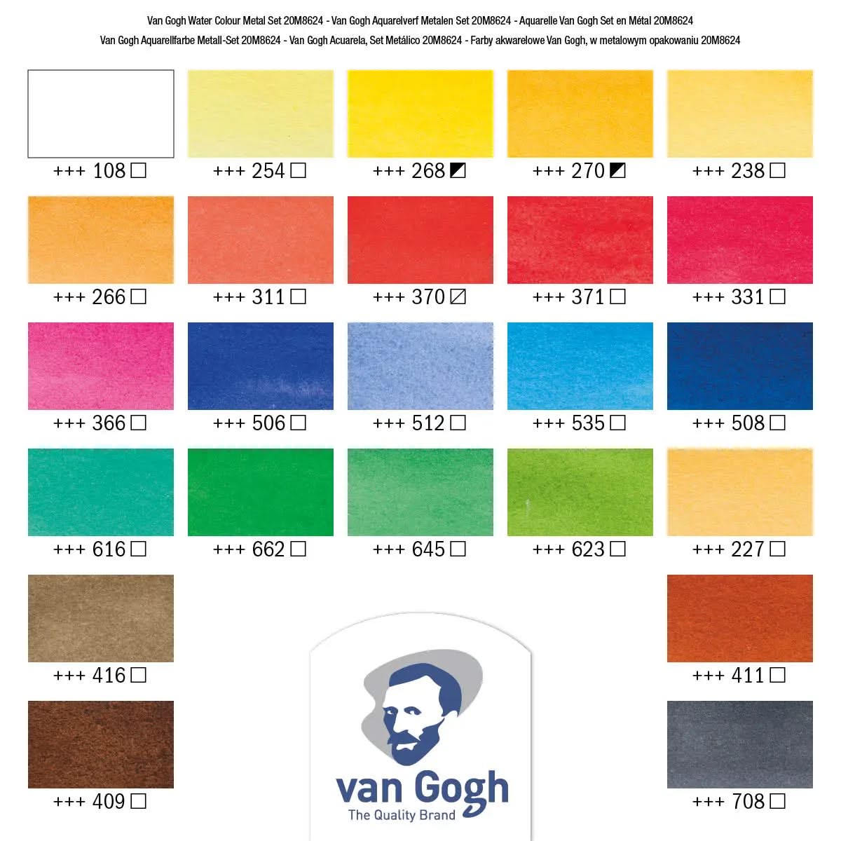 Van Gogh Aquarell-Set im Metallkasten mit 24 Farben in halbe Näpfchen - Kidis Art