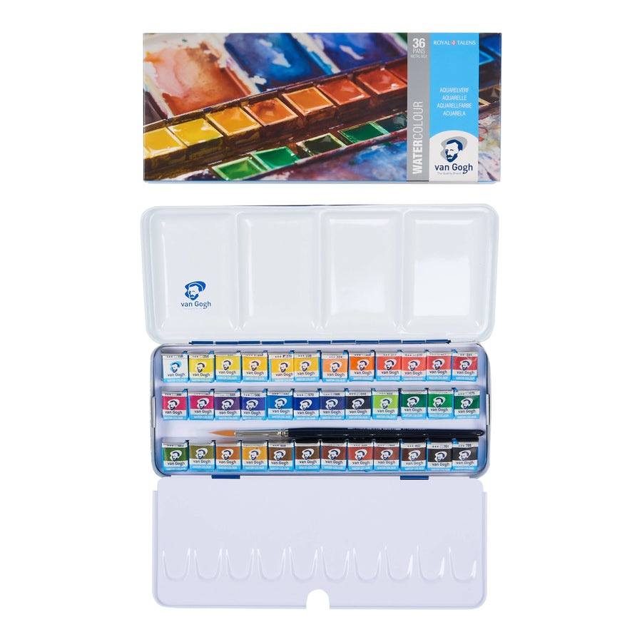 Van Gogh Aquarell-Set im Metallkasten mit 36 Farben in halbe Näpfchen + 1 Pinsel