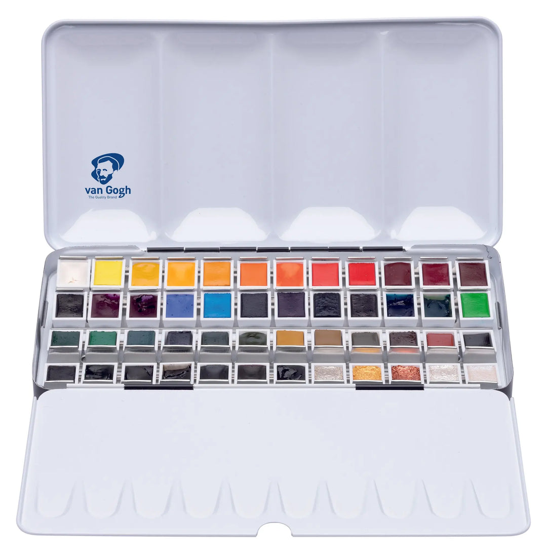 Van Gogh Aquarell-Set im Metallkasten mit 48 Farben in halbe Näpfchen