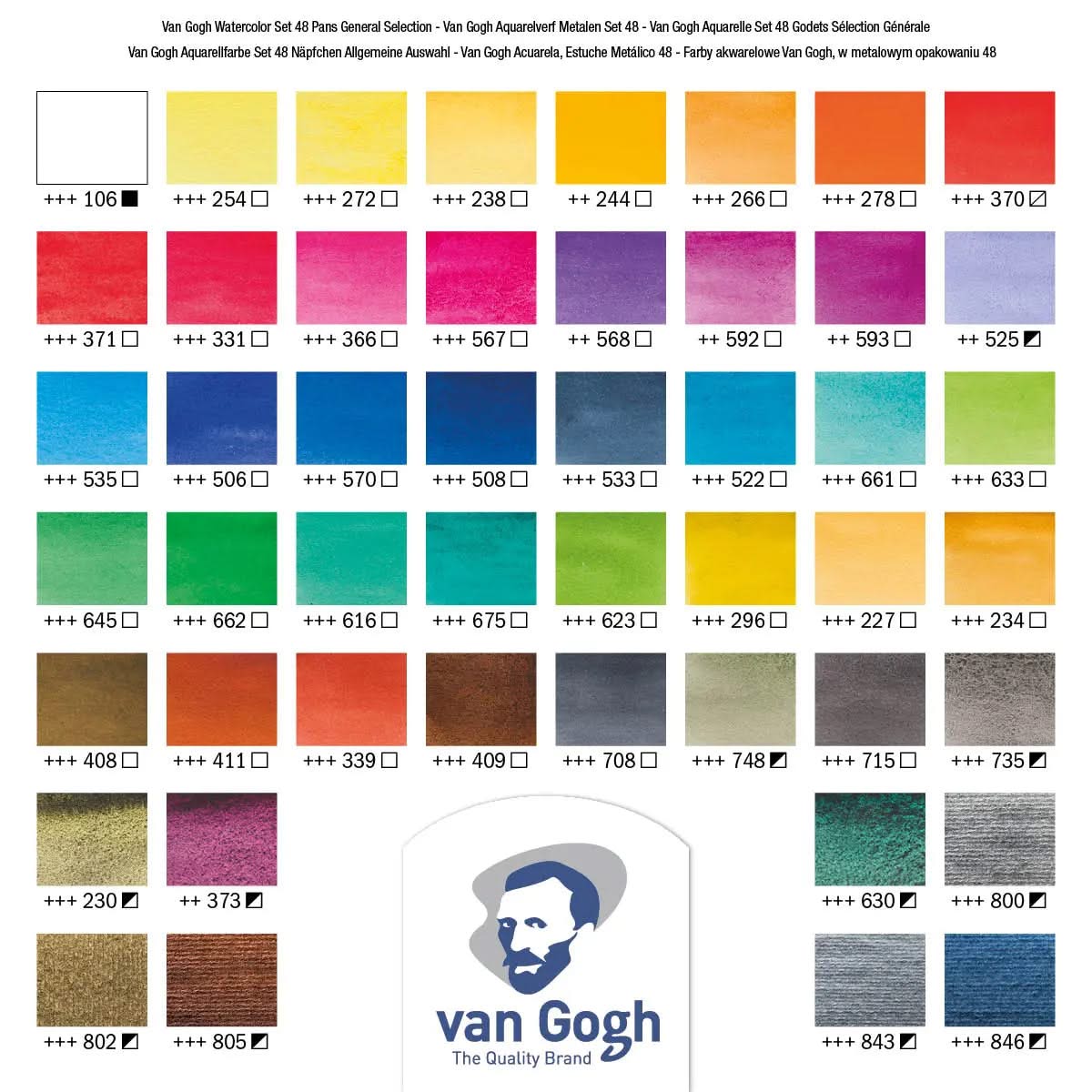 Van Gogh Aquarell-Set im Metallkasten mit 48 Farben in halbe Näpfchen - Kidis Art