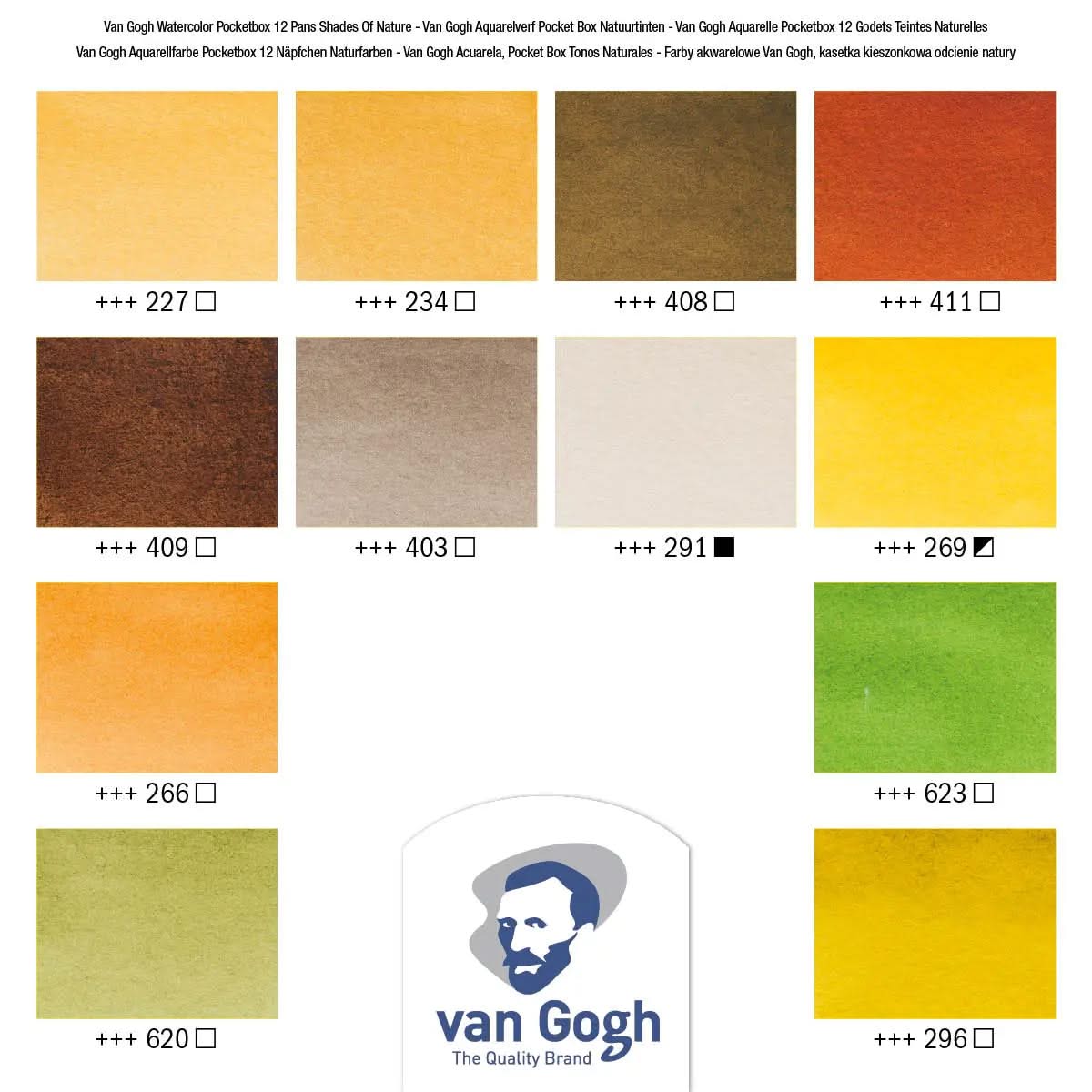 Van Gogh Aquarellfarbkasten Naturtöne mit 12 Farben in halbe Näpfchen - Kidis Art