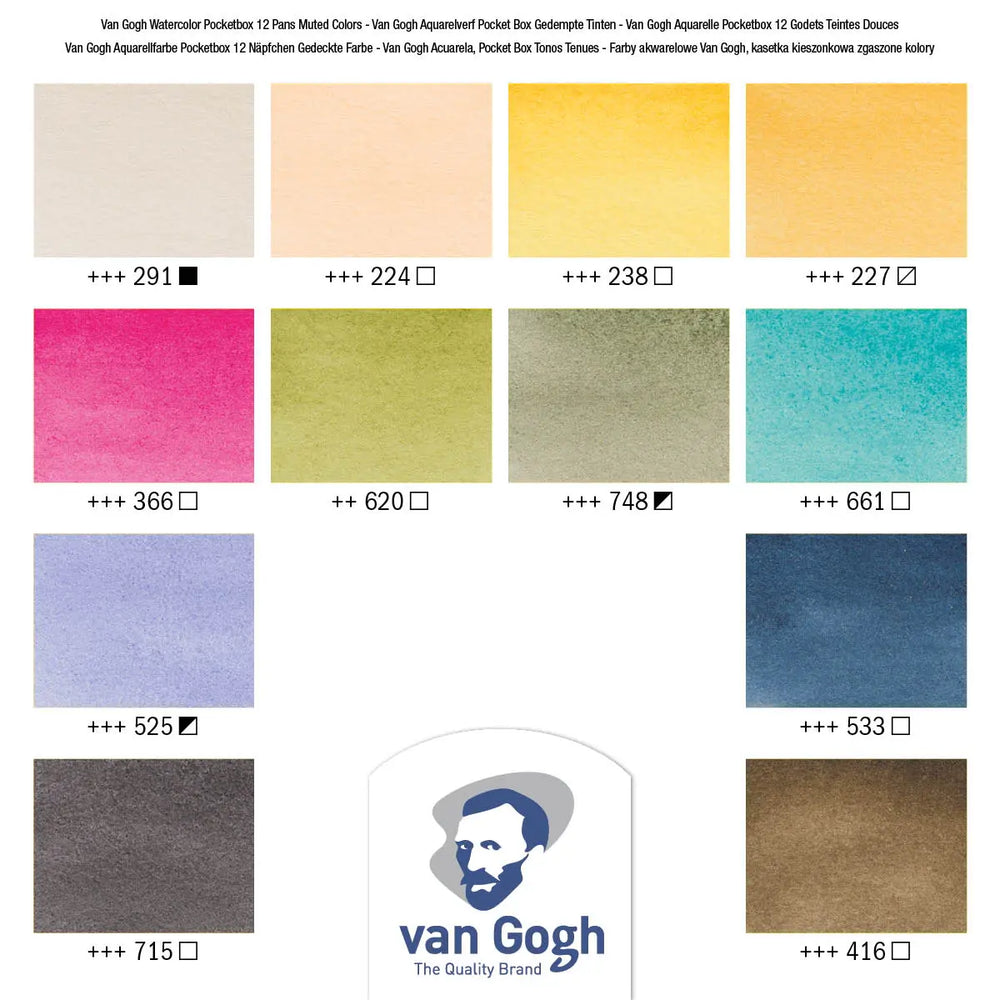 Van Gogh Aquarellfarbkasten gedeckte Farben mit 12 Farben in halbe Näpfchen Van Gogh
