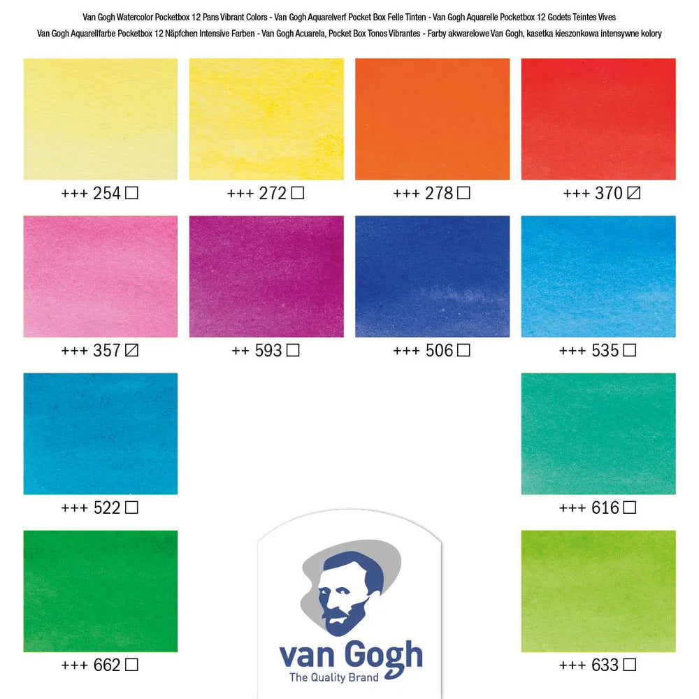 Van Gogh Aquarellfarbkasten leuchtende Farben mit 12 Farben in halbe Näpfchen Van Gogh