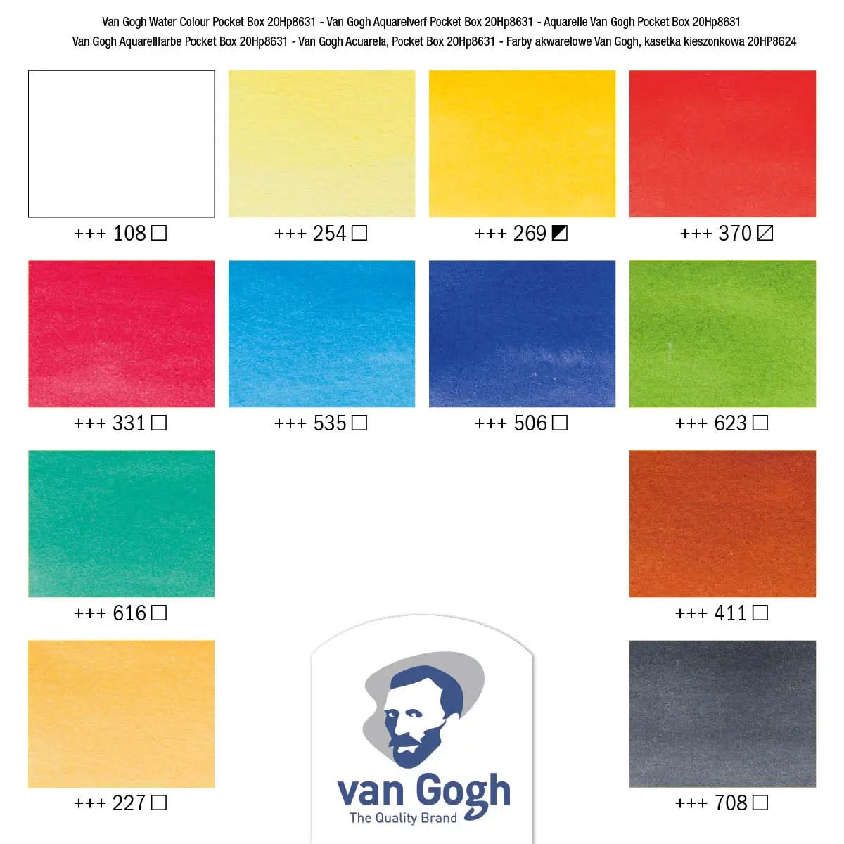 Van Gogh Basiskasten Aquarellfarben mit 12 Farben in halbe Näpfchen - Kidis Art