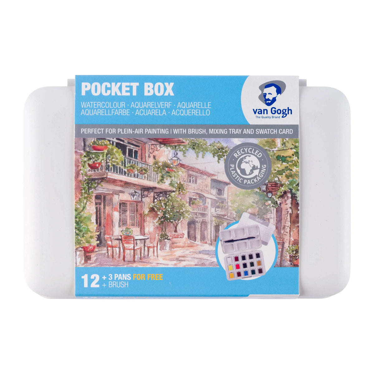 Van Gogh Basiskasten Aquarellfarben mit 12 Farben in halbe Näpfchen + 3 Farben gratis - Kidis Art