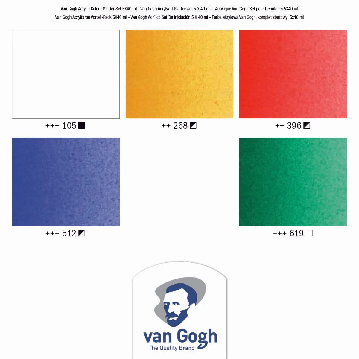 Van Gogh Starter-Set Acrylfarbe mit 5 Farben in 40 ml-Tuben - Kidis Art