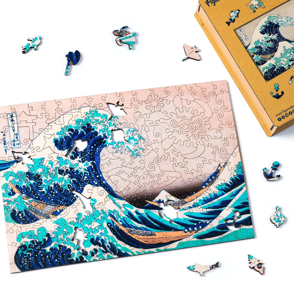 Holzpuzzle 2D Design – Die große Welle vor Kanagawa von Hokusai