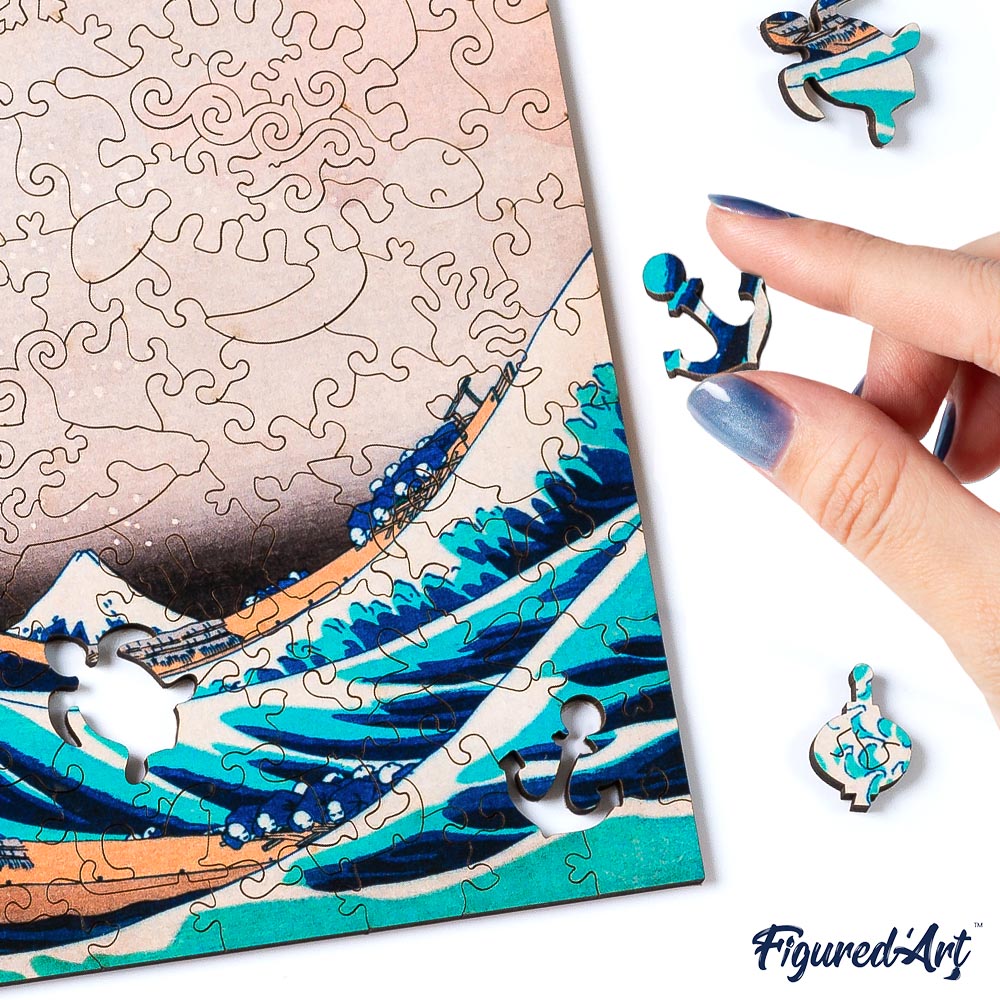 Holzpuzzle 2D Design – Die große Welle vor Kanagawa von Hokusai