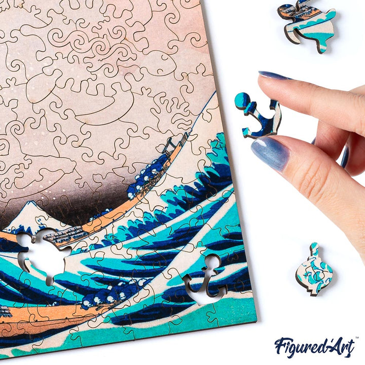 Holzpuzzle 2D Design – Die große Welle vor Kanagawa von Hokusai