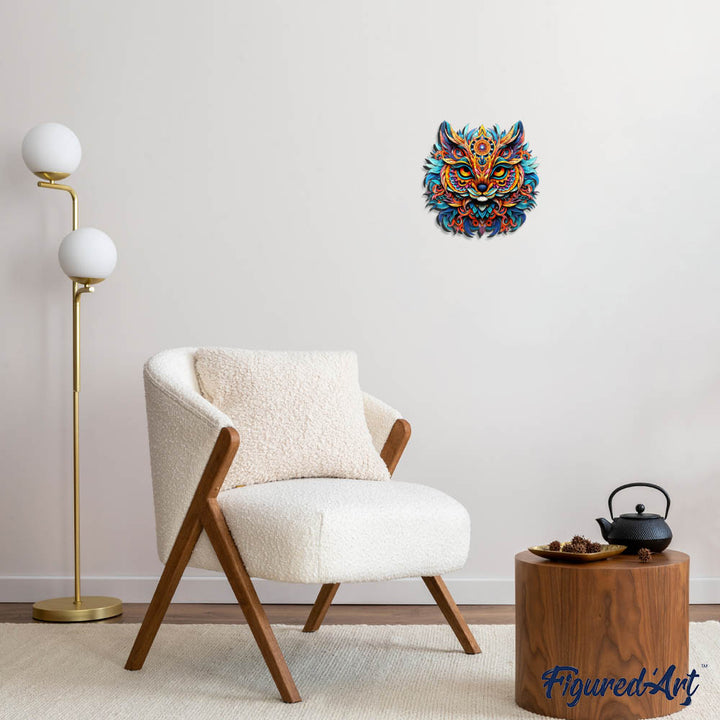 Holzpuzzle 2D Design Lebendiges Katzen-Mandala