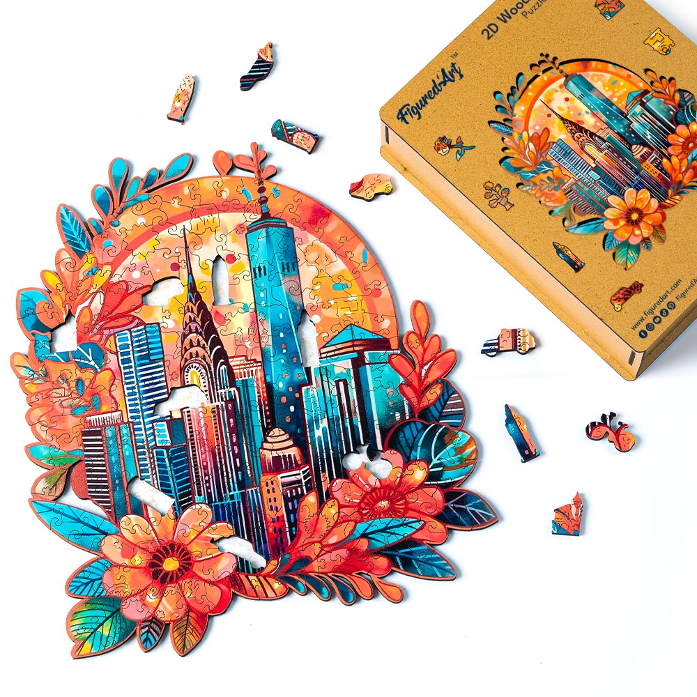 Holzpuzzle 2D Design – Blumige Stadtlandschaft - Kidis Art