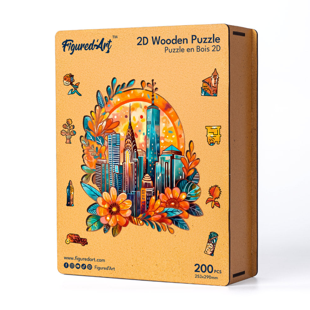 Holzpuzzle 2D Design – Blumige Stadtlandschaft - Kidis Art