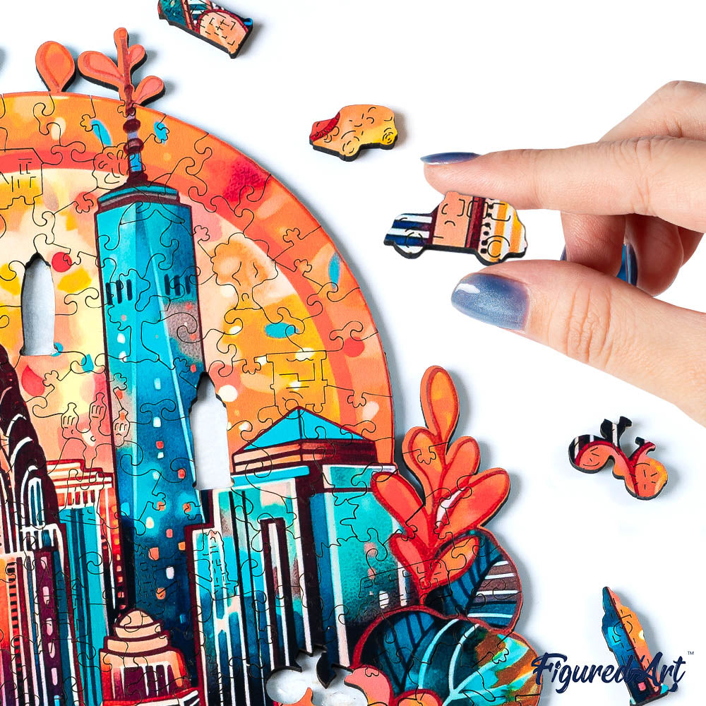 Holzpuzzle 2D Design – Blumige Stadtlandschaft