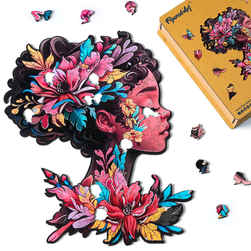 Holzpuzzle 2D Design – Blumiges Frauenporträt - Kidis Art