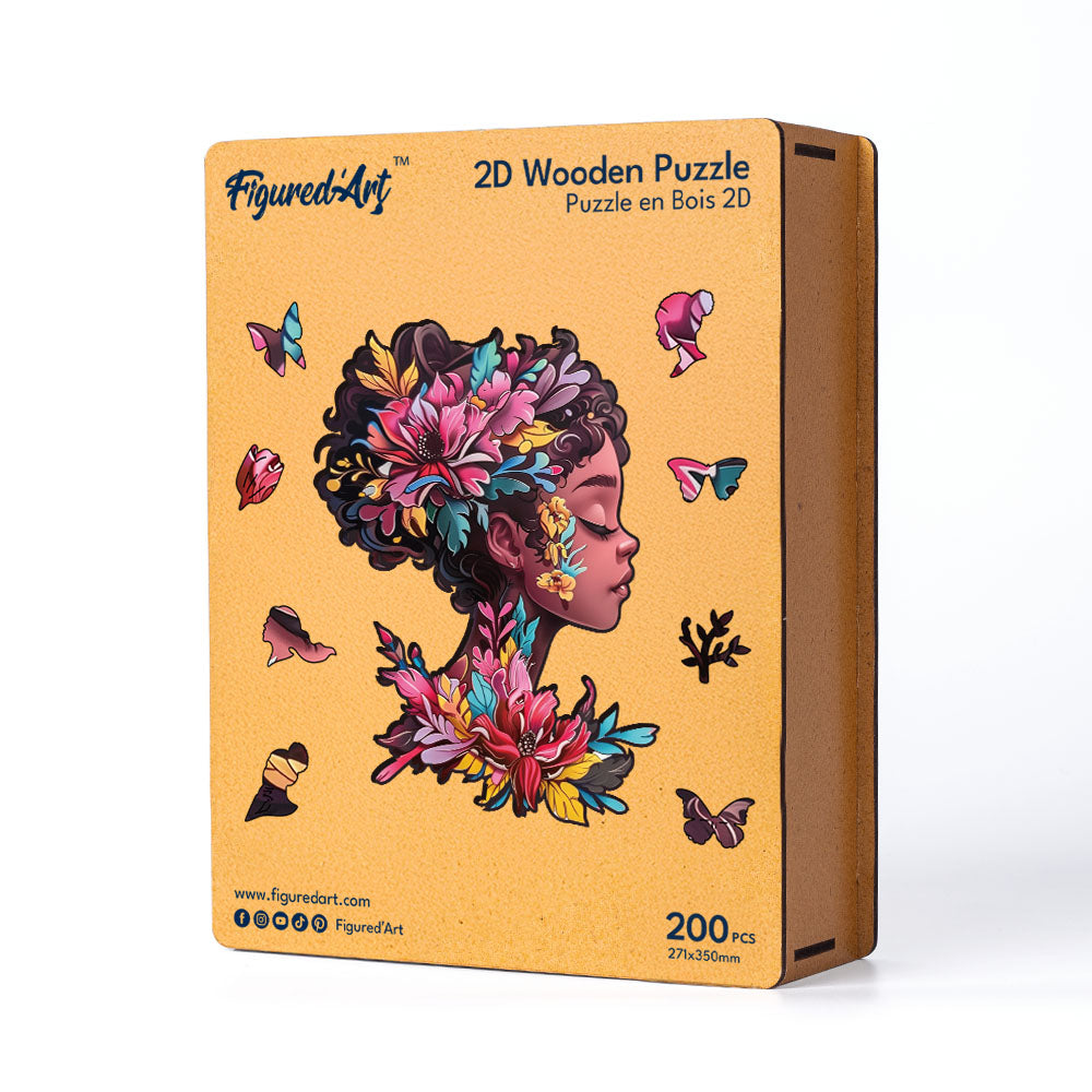 Holzpuzzle 2D Design – Blumiges Frauenporträt - Kidis Art