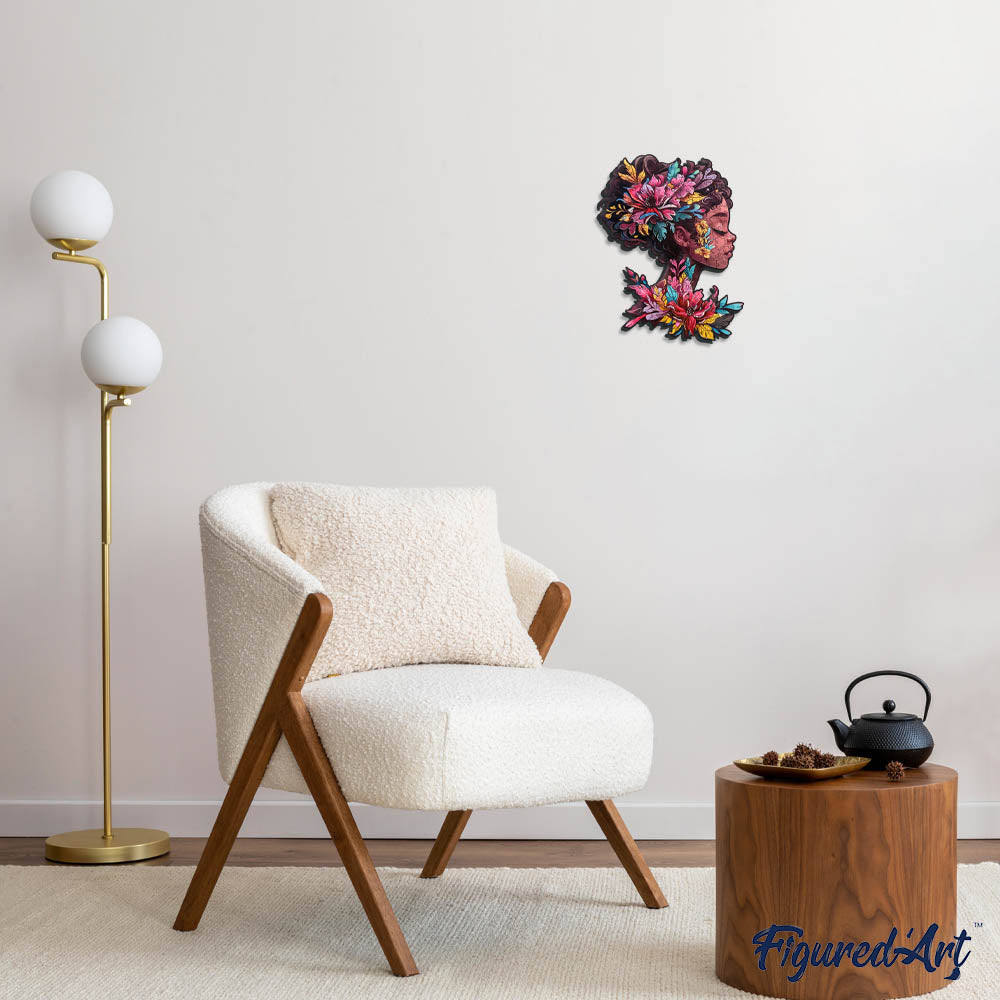 Holzpuzzle 2D Design – Blumiges Frauenporträt - Kidis Art