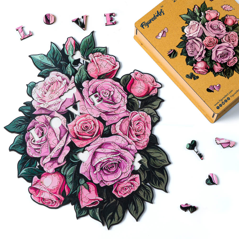 Holzpuzzle 2D Design – Rosenstrauß - Kidis Art