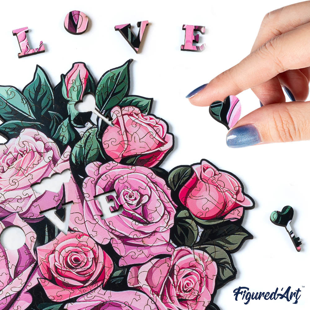 Holzpuzzle 2D Design – Rosenstrauß