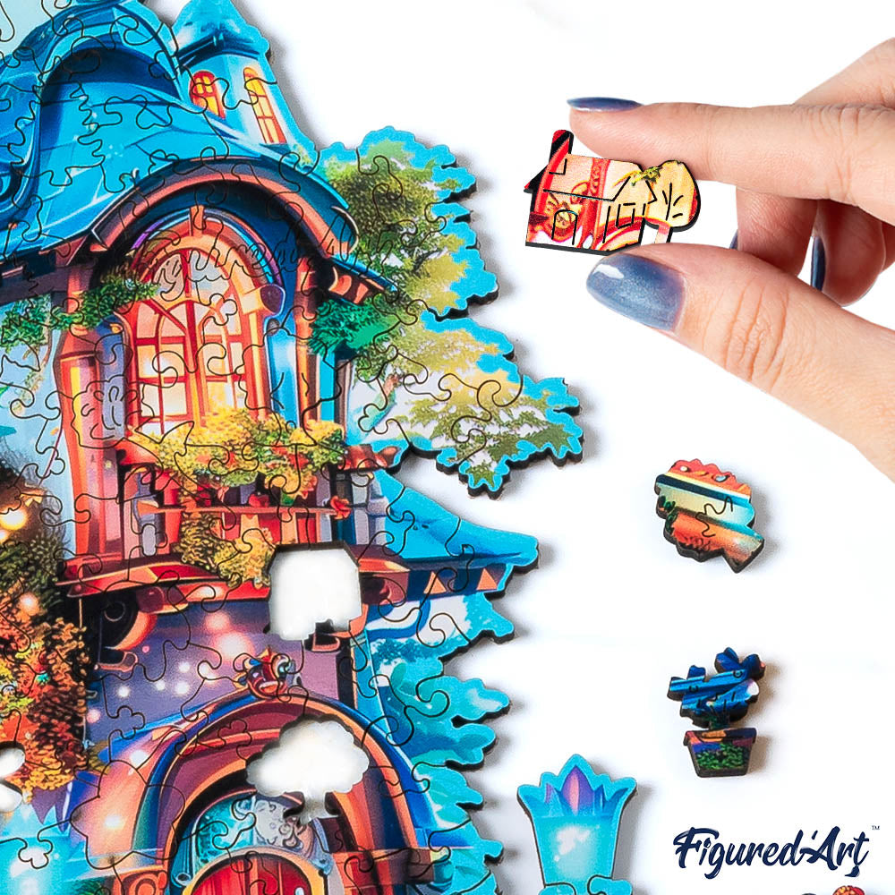 Holzpuzzle 2D Design Verzaubertes Häuschen 