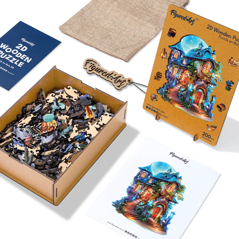 Holzpuzzle 2D Design Verzaubertes Häuschen 