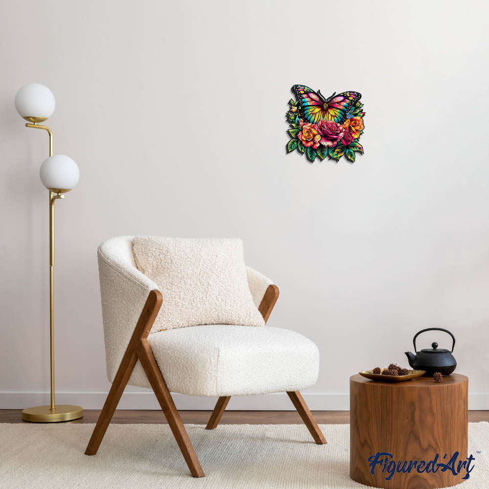 Holzpuzzle 2D Design – Schmetterling und Rosen - Kidis Art