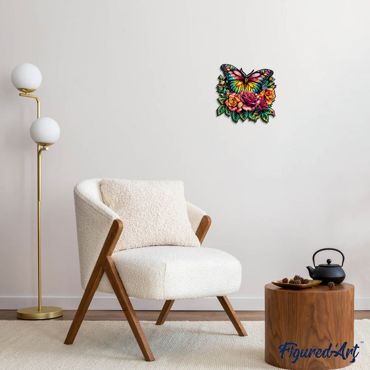 Holzpuzzle 2D Design – Schmetterling und Rosen