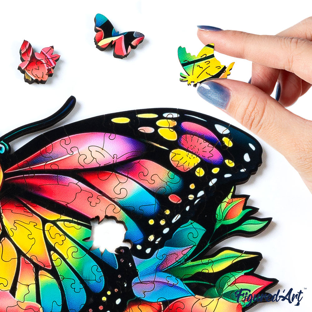 Holzpuzzle 2D Design – Schmetterling und Rosen
