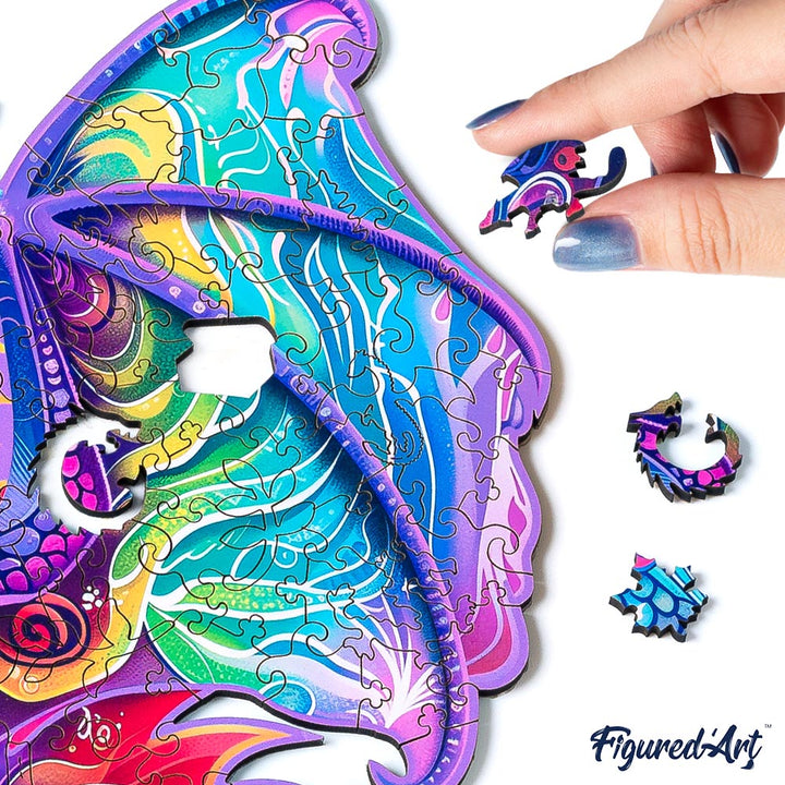 Holzpuzzle 2D Design – Vibrierender Drache