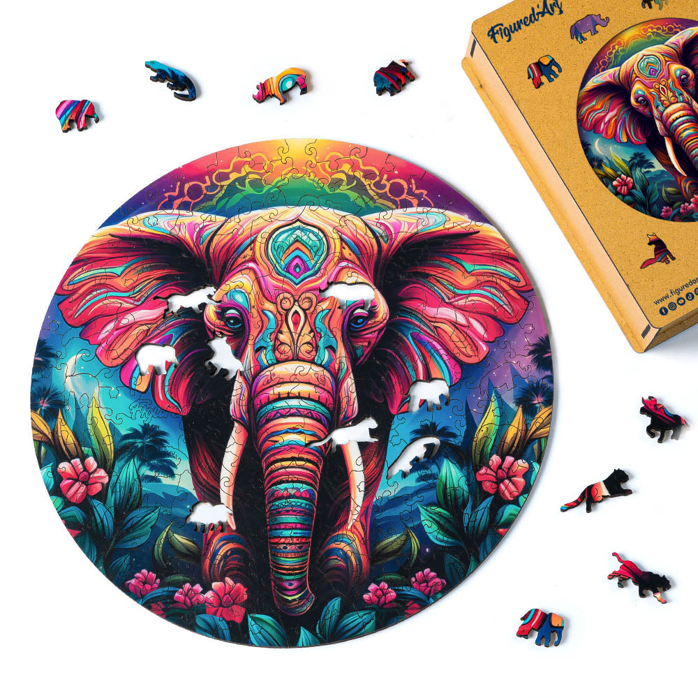 Holzpuzzle 2D Design – Tribal-Elefant